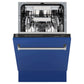 ZLINE 18 in. Tallac Series 3rd Rack Top Control Built-In Dishwasher in Blue Matte with Stainless Steel Tub, 51dBa (DWV-BM-18) front, half open.