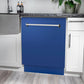ZLINE 24 in. Tallac Series 3rd Rack Tall Tub Dishwasher in Blue Matte with Stainless Steel Tub, 51dBa (DWV-BM-24) built-in to white cabinets with granite countertops in a luxury kitchen.