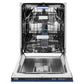 ZLINE 24 in. Tallac Series 3rd Rack Tall Tub Dishwasher in Blue Matte with Stainless Steel Tub, 51dBa (DWV-BM-24) front, open.