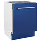 ZLINE 24 in. Tallac Series 3rd Rack Tall Tub Dishwasher in Blue Matte with Stainless Steel Tub, 51dBa (DWV-BM-24) side, closed.
