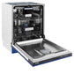ZLINE 24 in. Tallac Series 3rd Rack Tall Tub Dishwasher in Blue Matte with Stainless Steel Tub, 51dBa (DWV-BM-24) side, open.