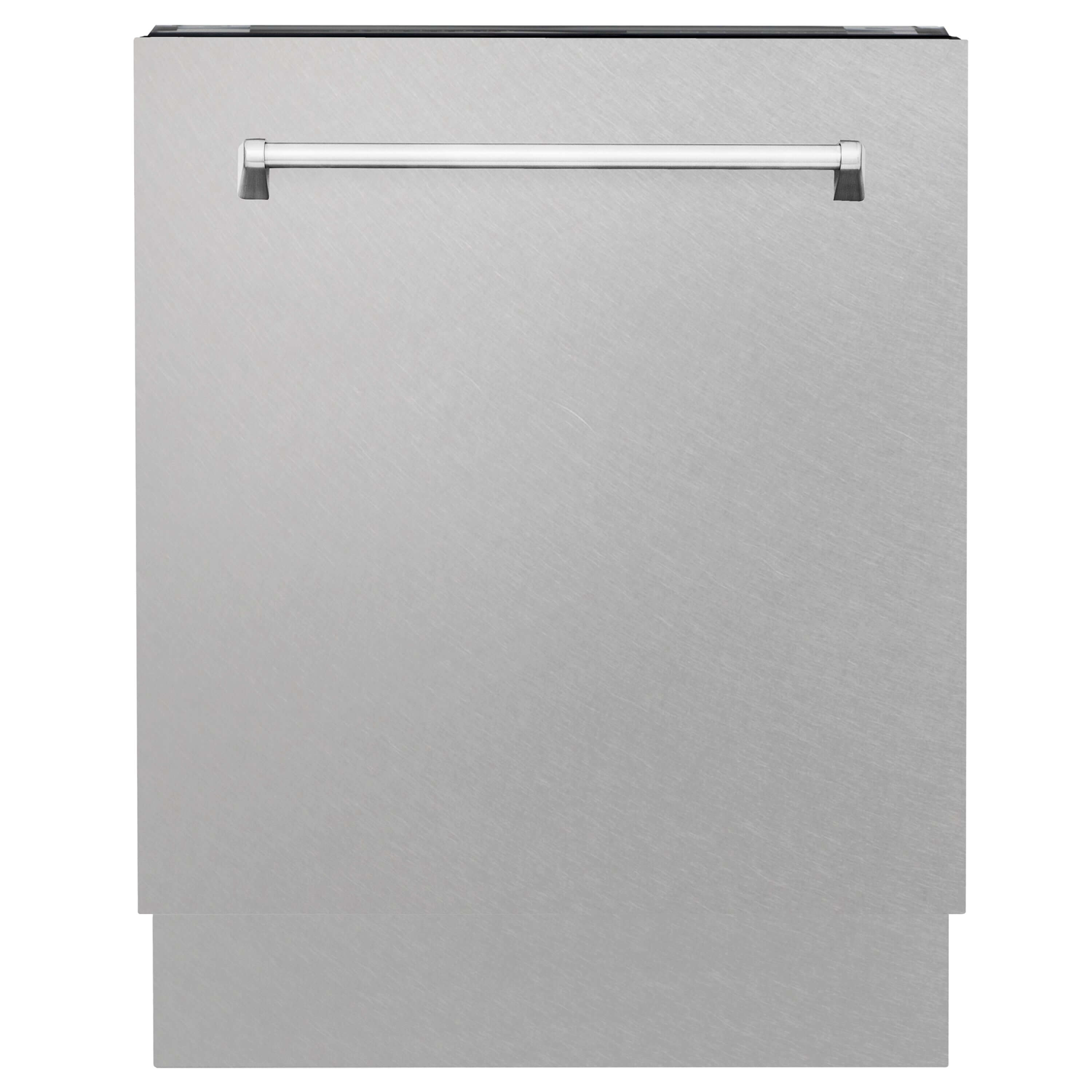 ZLINE 24" Tallac Dishwasher with DuraSnow Stainless Steel Panel and Traditional Handle front.