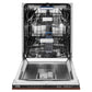 ZLINE 24 in. Tallac Series 3rd Rack Tall Tub Dishwasher in Hand Hammered Copper with Stainless Steel Tub, 51dBa (DWV-HH-24) front, open.