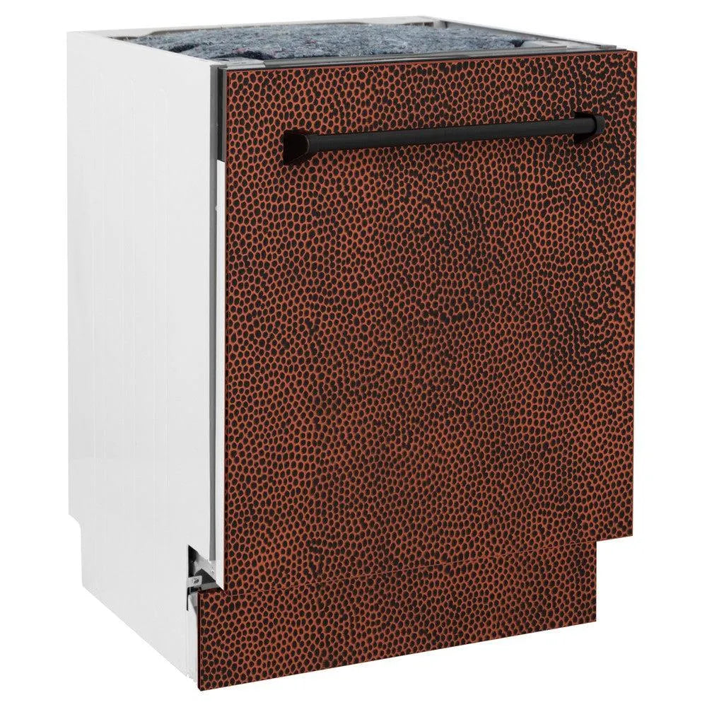ZLINE 24 in. Tallac Series 3rd Rack Tall Tub Dishwasher in Hand Hammered Copper with Stainless Steel Tub, 51dBa (DWV-HH-24) side, closed.