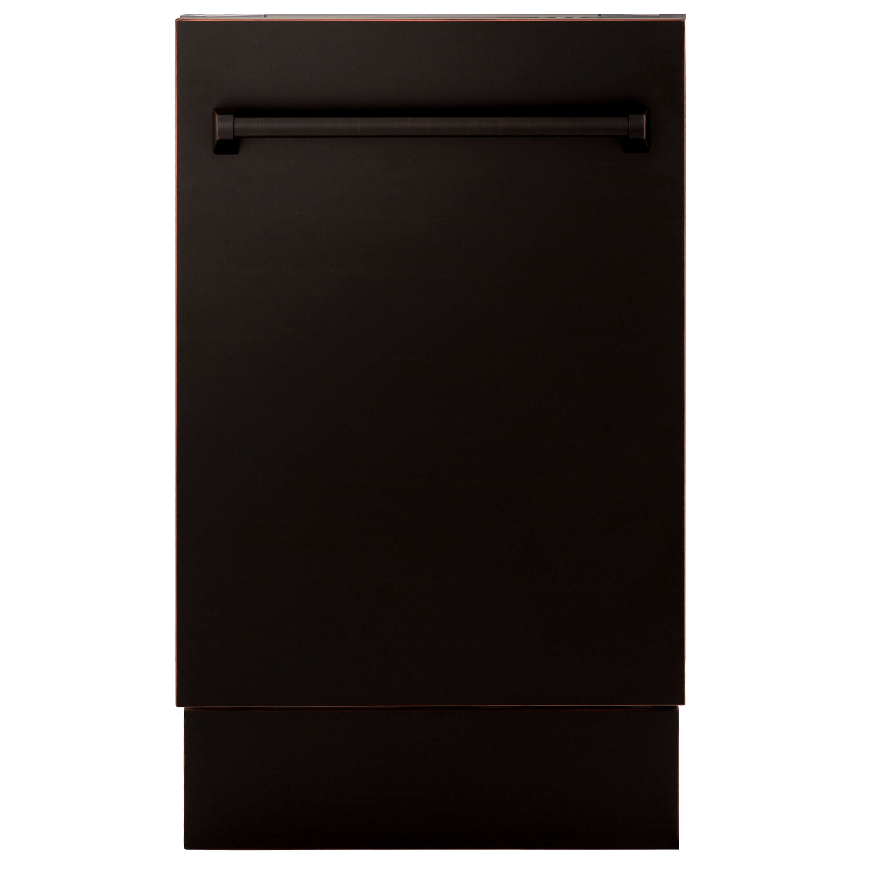 ZLINE 18 in. Tallac Series 3rd Rack Top Control Built-In Dishwasher in Oil Rubbed Bronze with Stainless Steel Tub, 51dBa (DWV-ORB-18) front, closed.