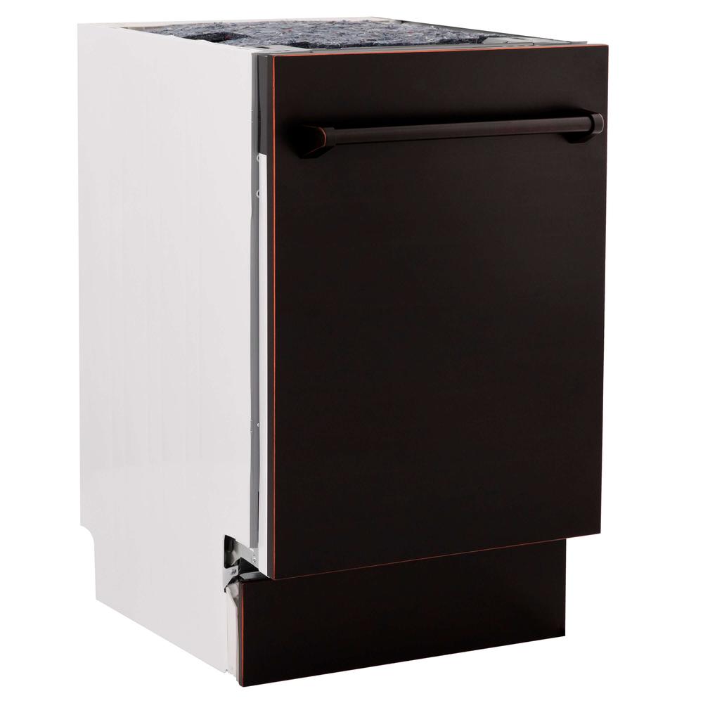 ZLINE 18 in. Tallac Series 3rd Rack Top Control Built-In Dishwasher in Oil Rubbed Bronze with Stainless Steel Tub, 51dBa (DWV-ORB-18) side, closed.