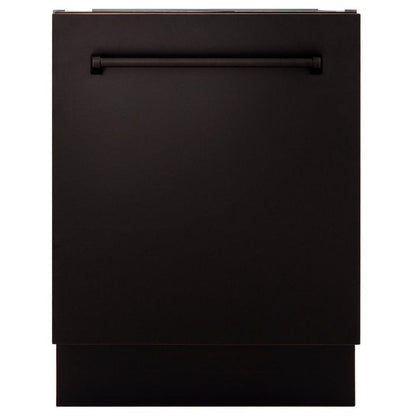 ZLINE 24 in. Tallac Series 3rd Rack Tall Tub Dishwasher in Oil Rubbed Bronze with Stainless Steel Tub, 51dBa (DWV-ORB-24) front, closed.