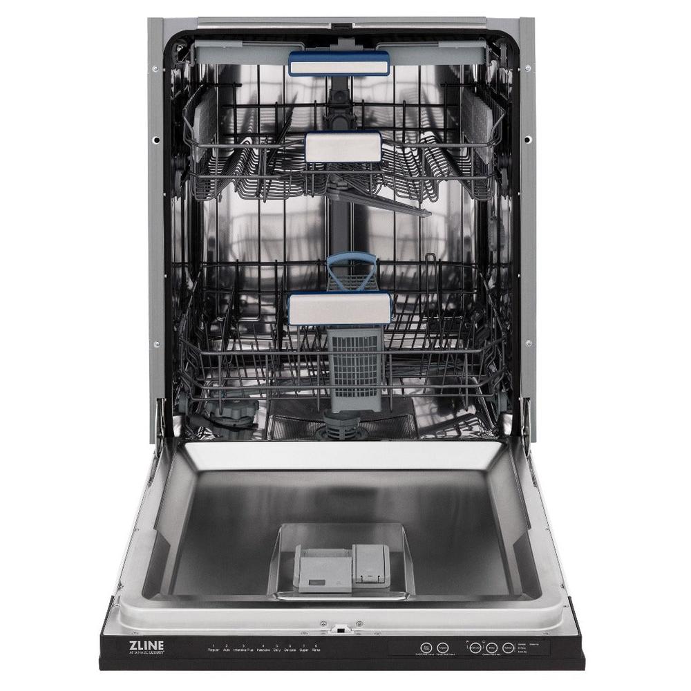 ZLINE 24 in. Tallac Series 3rd Rack Tall Tub Dishwasher in Oil Rubbed Bronze with Stainless Steel Tub, 51dBa (DWV-ORB-24) front, open.