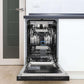 ZLINE 18 in. Tallac Series 3rd Rack Top Control Built-In Dishwasher in Black Matte with Stainless Steel Tub, 51dBa (DWV-BLM-18) built-in to cabinets in a luxury kitchen.