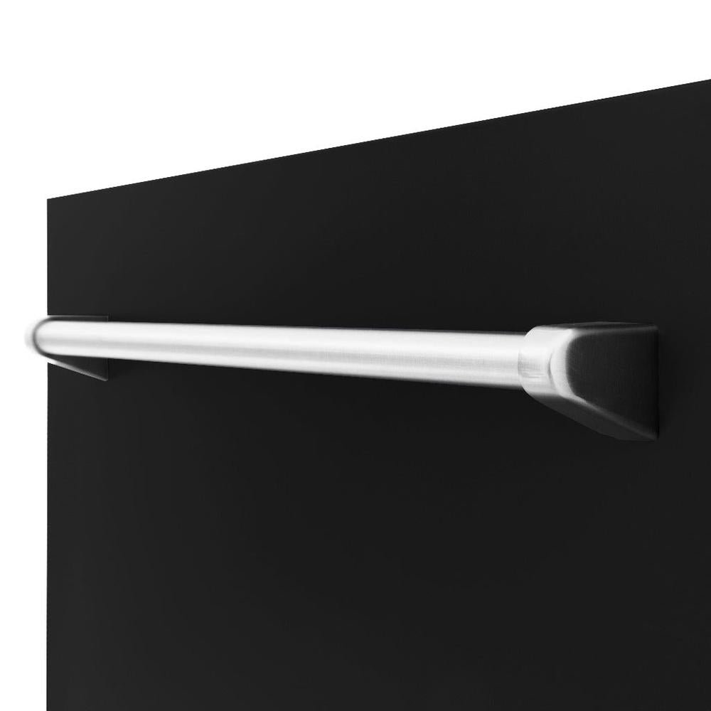 ZLINE 24 in. Tallac Series 3rd Rack Tall Tub Dishwasher in Black Matte with Stainless Steel Tub, 51dBa (DWV-BLM-24) close-up, handle.
