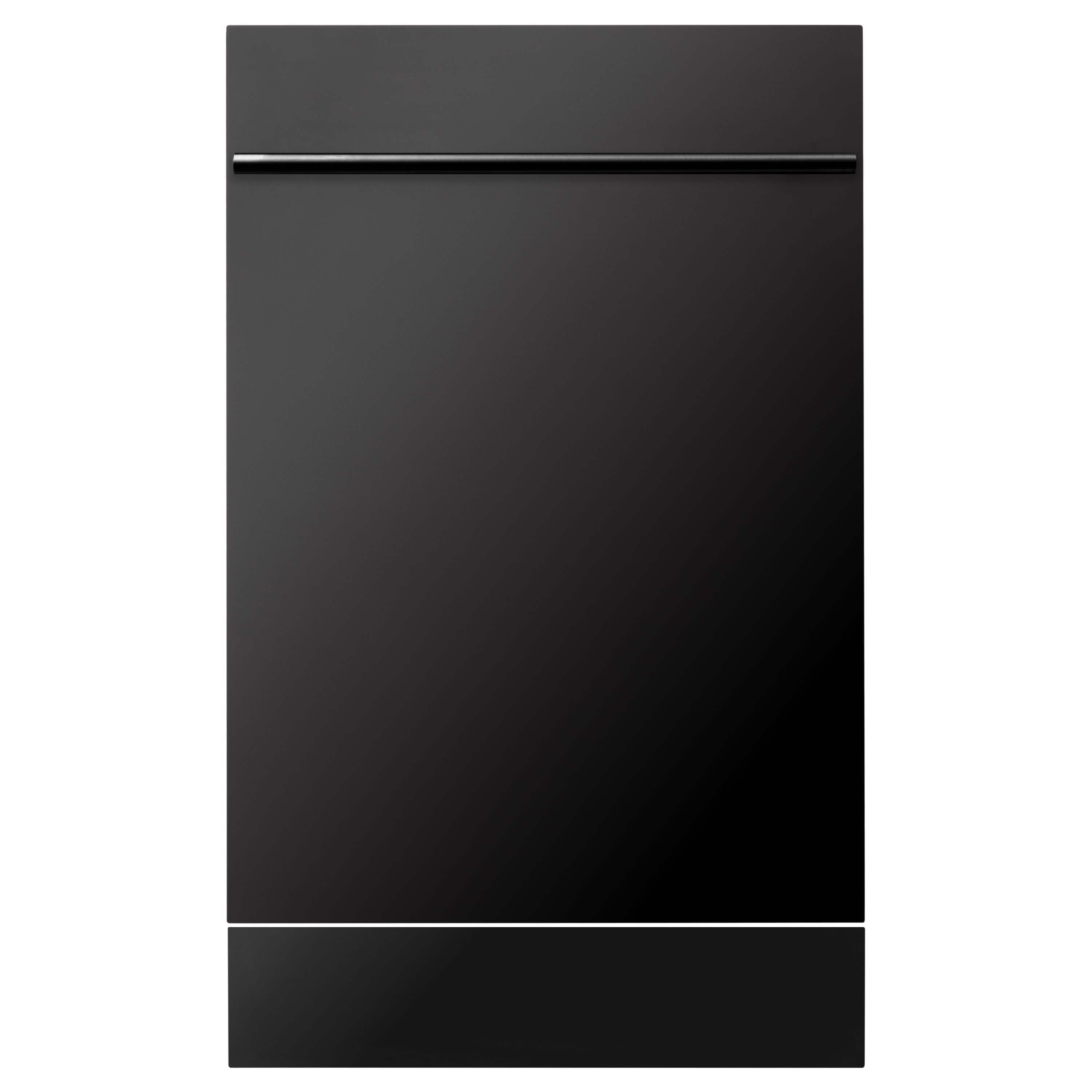 ZLINE 18 in. Compact Black Stainless Steel Top Control Built-In Dishwasher with Stainless Steel Tub and Modern Style Handle, 52dBa (DW-BS-H-18) front, closed.