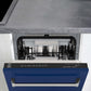 ZLINE 18 in. Tallac Series 3rd Rack Top Control Built-In Dishwasher in Blue Gloss with Stainless Steel Tub, 51dBa (DWV-BG-18) built-in to cabinets in a luxury kitchen.