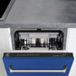 ZLINE 18 in. Tallac Series 3rd Rack Top Control Built-In Dishwasher in Blue Matte with Stainless Steel Tub, 51dBa (DWV-BM-18) built-in to cabinets in a luxury kitchen.