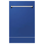ZLINE 18 in. Tallac Series 3rd Rack Top Control Built-In Dishwasher in Blue Matte with Stainless Steel Tub, 51dBa (DWV-BM-18) front, with kickplate.