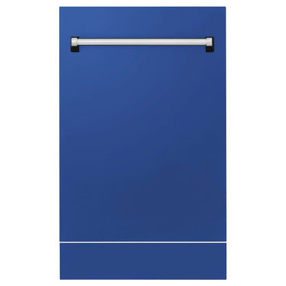 ZLINE 18 in. Tallac Series 3rd Rack Top Control Built-In Dishwasher in Blue Matte with Stainless Steel Tub, 51dBa (DWV-BM-18) front, with kickplate.