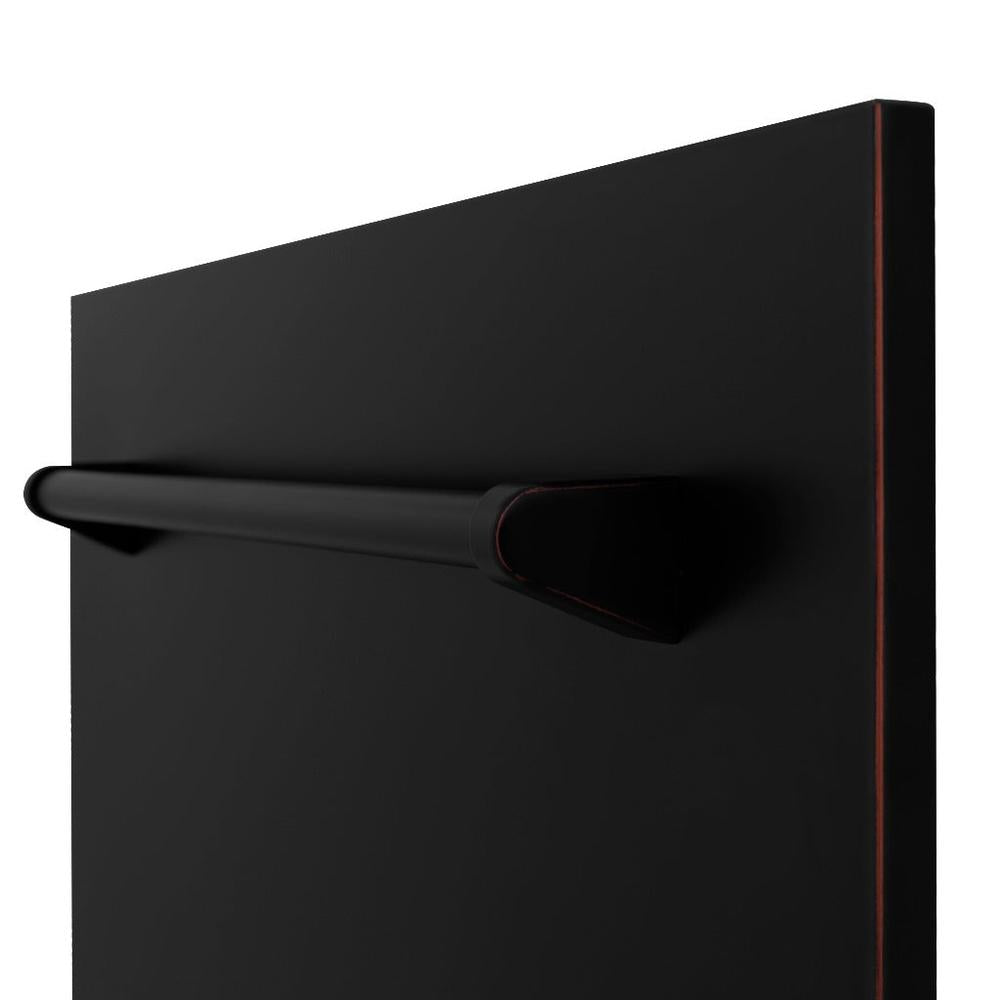 ZLINE 24 in. Tallac Series 3rd Rack Tall Tub Dishwasher in Oil Rubbed Bronze with Stainless Steel Tub, 51dBa (DWV-ORB-24) close-up, handle.