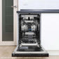ZLINE 18 in. Tallac Series 3rd Rack Top Control Built-In Dishwasher in Custom Panel Ready with Stainless Steel Tub, 51dBa (DWV-18) built-in to cabinets in a luxury kitchen, with oil-rubbed bronze panel.