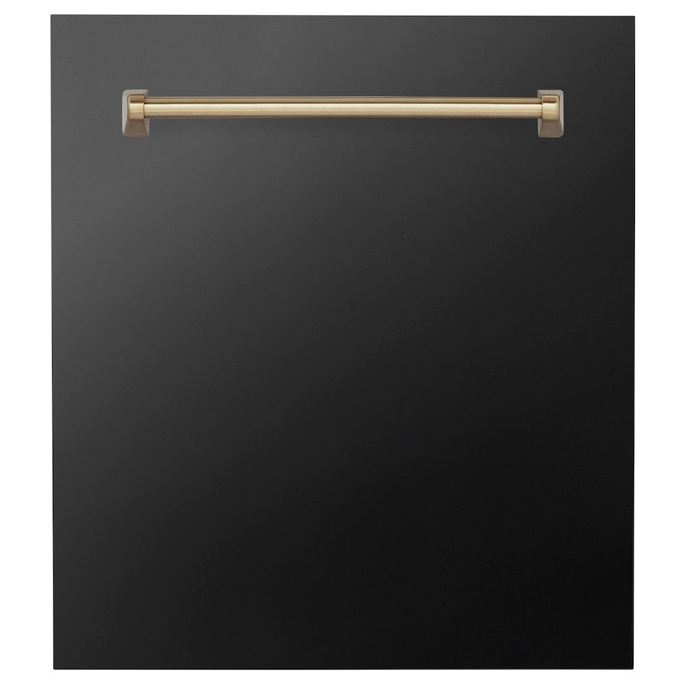 ZLINE Autograph Edition 24 in. Tallac Dishwasher Panel in Black Stainless Steel with Accent Handle (DPVZ-BS-24) main image.