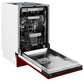 ZLINE 18 in. Tallac Series 3rd Rack Top Control Built-In Dishwasher in Red Gloss with Stainless Steel Tub, 51dBa (DWV-RG-18) side, open.