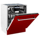 ZLINE 24 in. Tallac Series 3rd Rack Tall Tub Dishwasher in Red Gloss with Stainless Steel Tub, 51dBa (DWV-RG-24) side, half open.