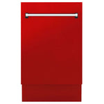 ZLINE 18 in. Tallac Series 3rd Rack Top Control Built-In Dishwasher in Red Matte with Stainless Steel Tub, 51dBa (DWV-RM-18) front, closed.