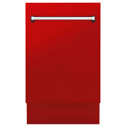 ZLINE 18 in. Tallac Series 3rd Rack Top Control Built-In Dishwasher in Red Matte with Stainless Steel Tub, 51dBa (DWV-RM-18) front, closed.