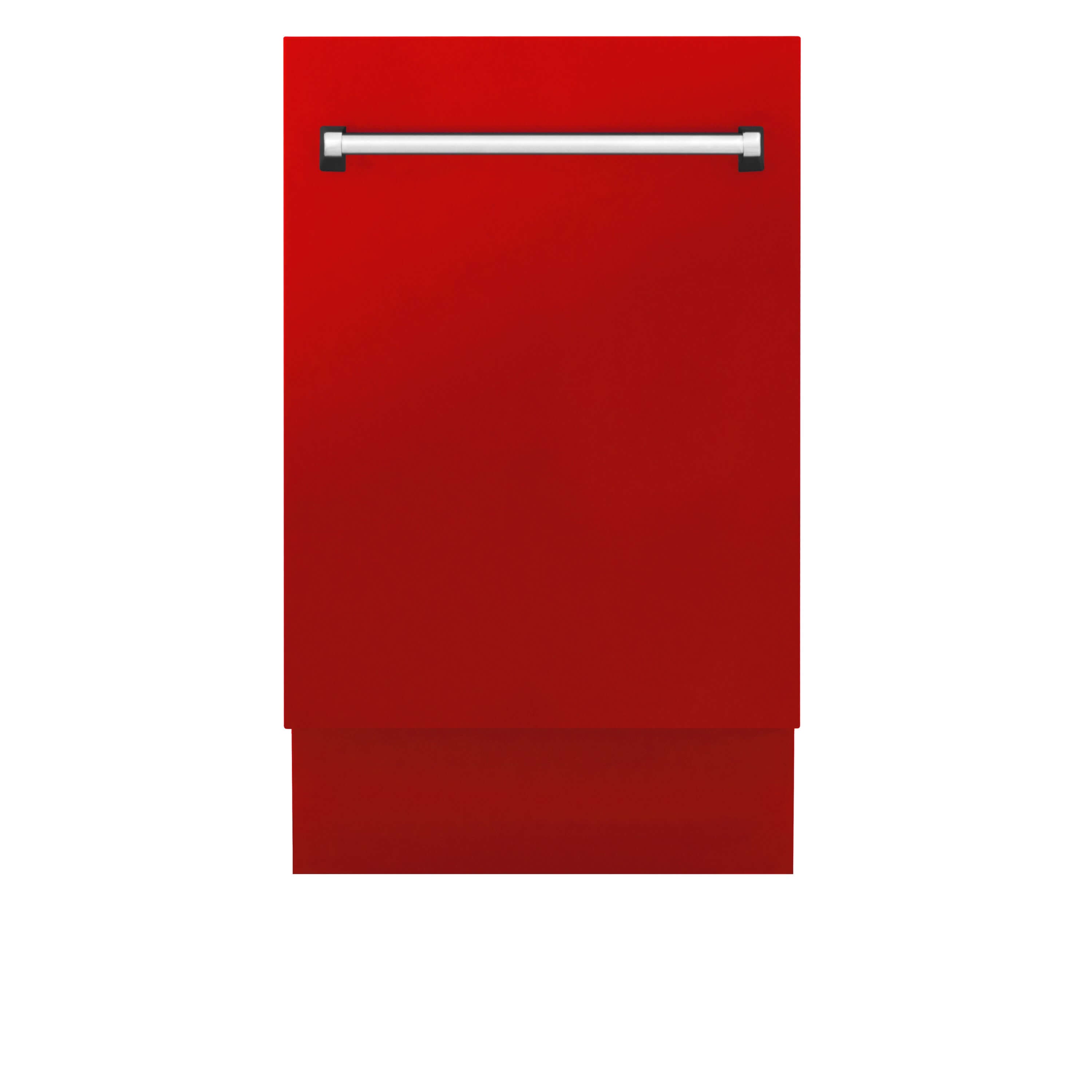ZLINE 18 in. Tallac Series 3rd Rack Top Control Built-In Dishwasher in Red Matte with Stainless Steel Tub, 51dBa (DWV-RM-18) front, closed.