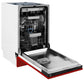 ZLINE 18 in. Tallac Series 3rd Rack Top Control Built-In Dishwasher in Red Matte with Stainless Steel Tub, 51dBa (DWV-RM-18) side, open.