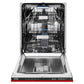 ZLINE 24 in. Tallac Series 3rd Rack Tall Tub Dishwasher in Red Matte with Stainless Steel Tub, 51dBa (DWV-RM-24) front, open.