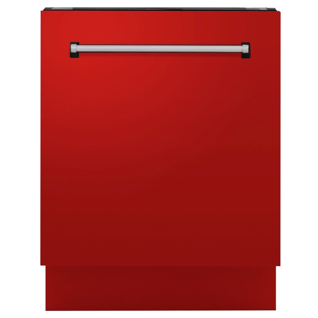 ZLINE 24 in. Tallac Series 3rd Rack Tall Tub Dishwasher in Red Matte with Stainless Steel Tub, 51dBa (DWV-RM-24) front, closed.