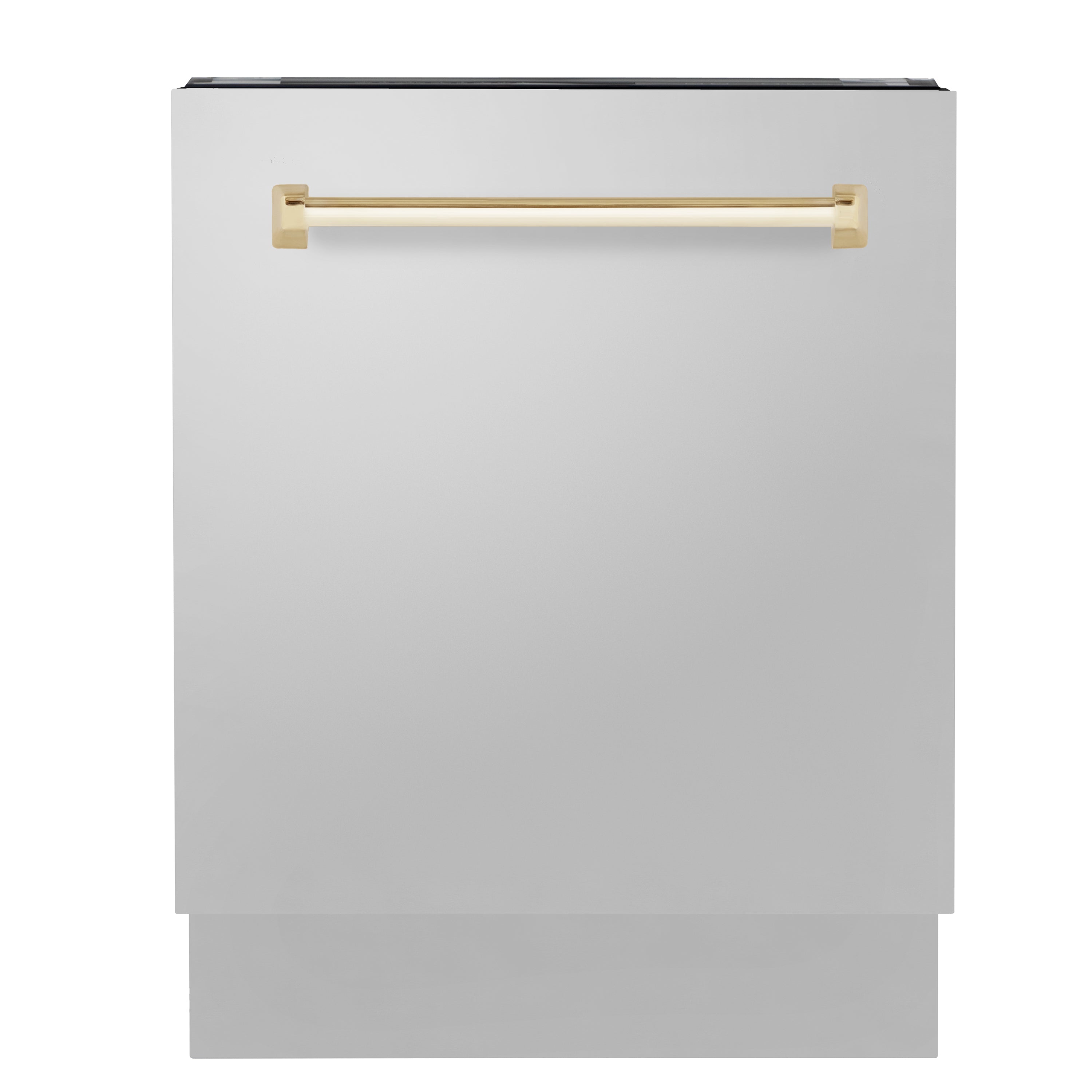 ZLINE Autograph Edition 24 in. 3rd Rack Top Control Tall Tub Dishwasher in Stainless Steel with Polished Gold Handle, 51dBa (DWVZ-304-24-G)