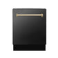 ZLINE Autograph Edition 24 in. Tallac Series 3rd Rack Top Control Built-In Tall Tub Dishwasher in Black Stainless Steel with Champagne Bronze Handle, 51dBa (DWVZ-BS-24-CB)