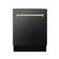 ZLINE Autograph Edition 24 in. Tallac Series 3rd Rack Top Control Built-In Tall Tub Dishwasher in Black Stainless Steel with Champagne Bronze Handle, 51dBa (DWVZ-BS-24-CB)