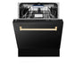 ZLINE Autograph Edition 24 in. Tallac Series 3rd Rack Top Control Built-In Tall Tub Dishwasher in Black Stainless Steel with Polished Gold Handle, 51dBa (DWVZ-BS-24-G)