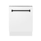 ZLINE Autograph Edition 24 in. Tallac Series 3rd Rack Top Control Built-In Tall Tub Dishwasher in White Matte with Matte Black Handle, 51dBa (DWVZ-WM-24-MB) front, closed.