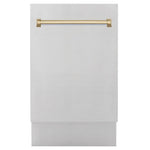 ZLINE Autograph Edition 18 in. Tallac Series 3rd Rack Top Control Built-In Dishwasher in Stainless Steel with Champagne Bronze Handle, 51dBa (DWVZ-304-18-CB) front, closed.