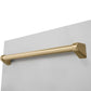 ZLINE Autograph Edition 18 in. Tallac Series 3rd Rack Top Control Built-In Dishwasher in Stainless Steel with Champagne Bronze Handle, 51dBa (DWVZ-304-18-CB) close-up, Champagne Bronze Autograph Edition handle on panel.