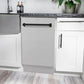 ZLINE Autograph Edition 18 in. Tallac Series 3rd Rack Top Control Built-In Dishwasher in Stainless Steel with Matte Black Handle, 51dBa (DWVZ-304-18-MB) built-in to white cabinets with granite countertops in a luxury kitchen.