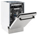 ZLINE Autograph Edition 18 in. Tallac Series 3rd Rack Top Control Built-In Dishwasher in Stainless Steel with Matte Black Handle, 51dBa (DWVZ-304-18-MB) side, half open.