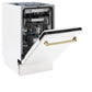ZLINE Autograph Edition 18 in. Tallac Series 3rd Rack Top Control Built-In Dishwasher in White Matte with Champagne Bronze Handle, 51dBa (DWVZ-WM-18-CB) side, half open.
