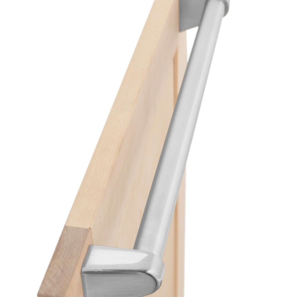 ZLINE 18 in. Tallac Series 3rd Rack Top Control Built-In Dishwasher in Unfinished Wood and Traditional Handle, 51dBa (DWV-UF-18) close-up, handle.