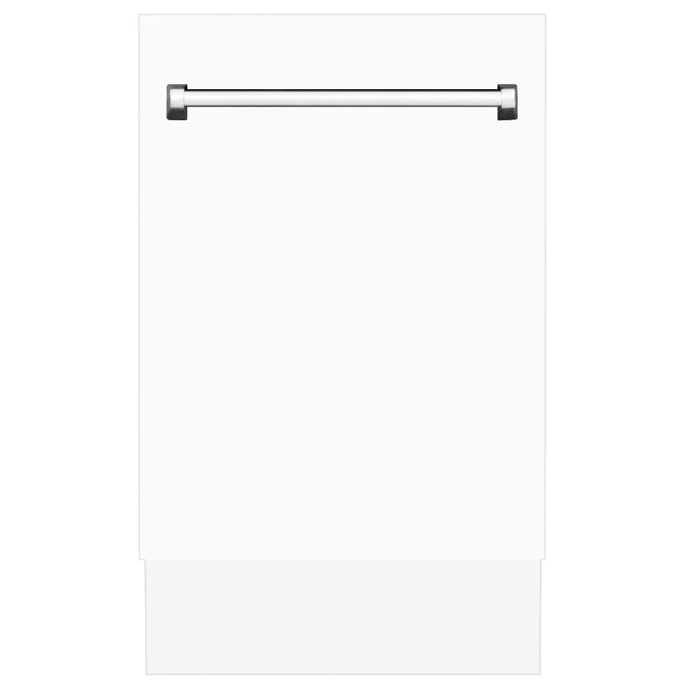 ZLINE 18 in. Tallac Series 3rd Rack Top Control Built-In Dishwasher in White Matte with Stainless Steel Tub, 51dBa (DWV-WM-18) front, closed.