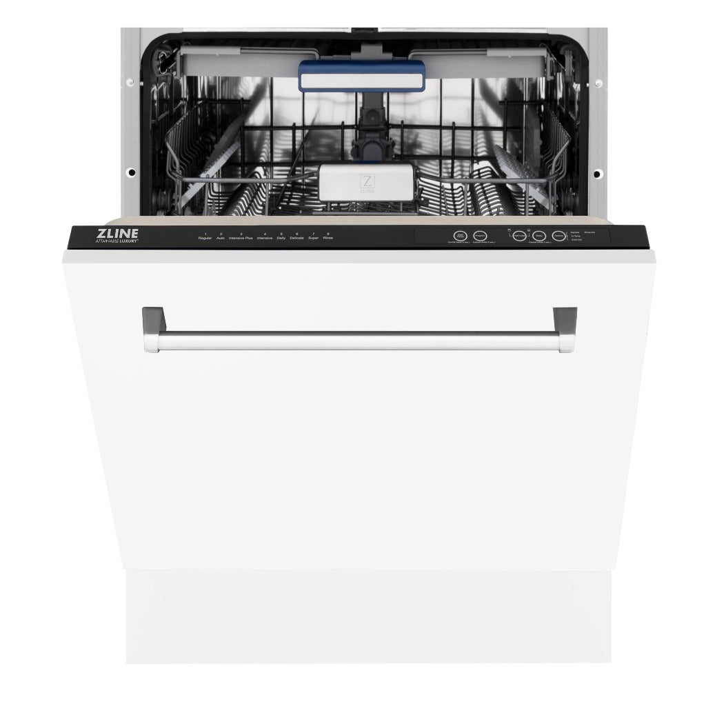 ZLINE 24 in. Tallac Series 3rd Rack Tall Tub Dishwasher in White Matte with Stainless Steel Tub, 51dBa (DWV-WM-24)