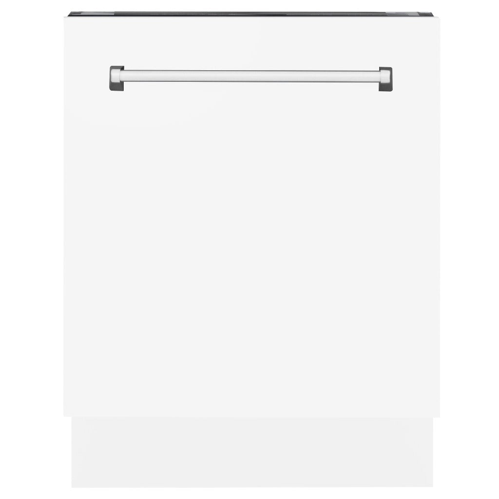 ZLINE 24 in. Tallac Series 3rd Rack Tall Tub Dishwasher in White Matte with Stainless Steel Tub, 51dBa (DWV-WM-24) front, closed.