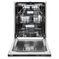 ZLINE 24 in. Tallac Series 3rd Rack Tall Tub Dishwasher in White Matte with Stainless Steel Tub, 51dBa (DWV-WM-24) front, open.