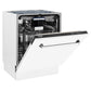 ZLINE 24 in. Tallac Series 3rd Rack Tall Tub Dishwasher in White Matte with Stainless Steel Tub, 51dBa (DWV-WM-24) side, half open.