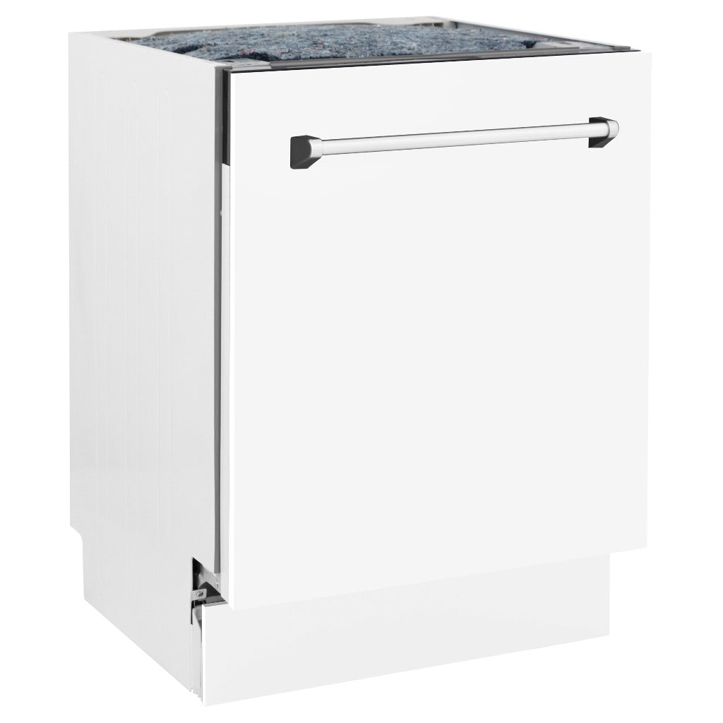 ZLINE 24 in. Tallac Series 3rd Rack Tall Tub Dishwasher in White Matte with Stainless Steel Tub, 51dBa (DWV-WM-24) side, closed.