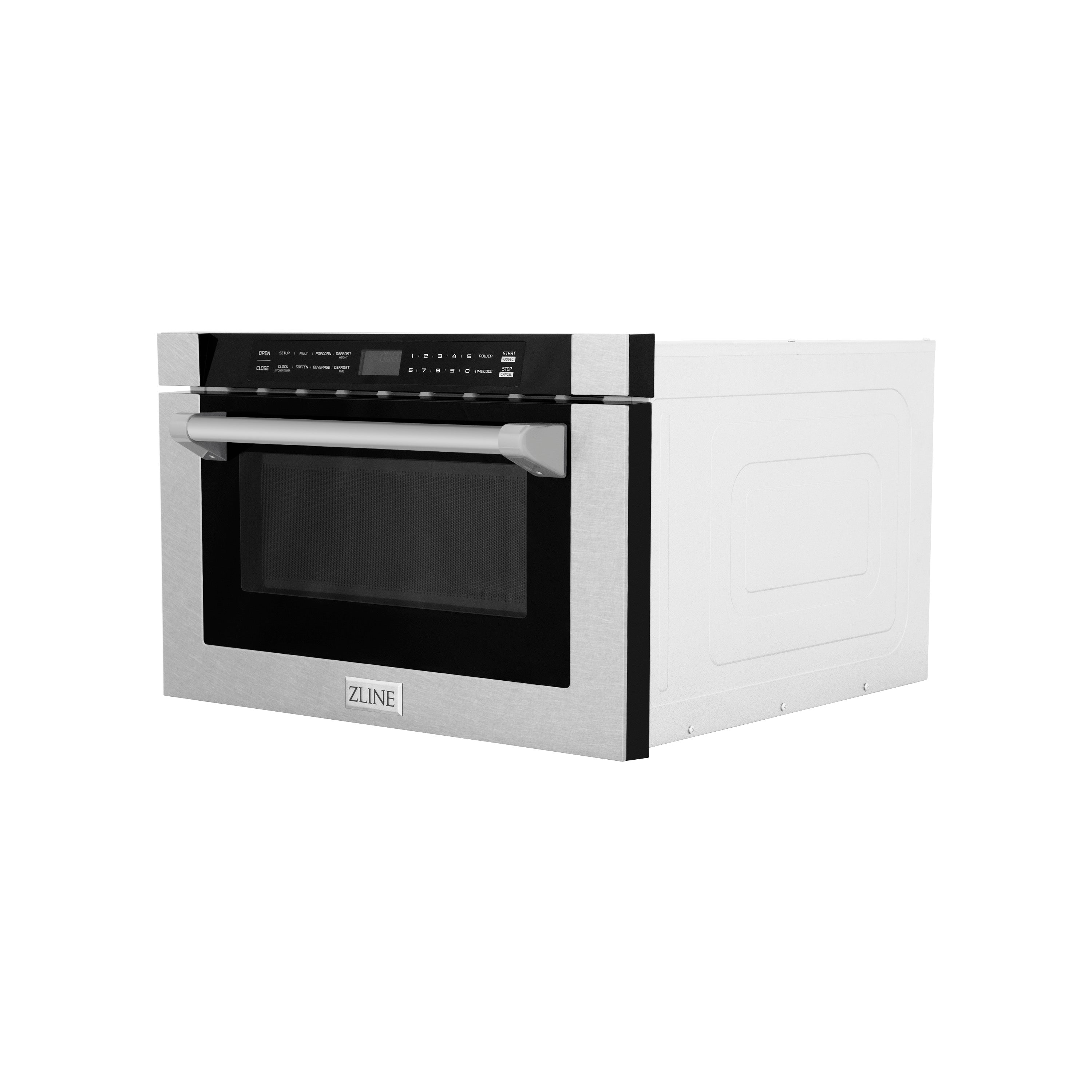 ZLINE 24 in. 1.2 cu. ft. Built-in Microwave Drawer with a Traditional Handle in DuraSnow Stainless Steel (MWD-1-SS-H) Side View Drawer Closed