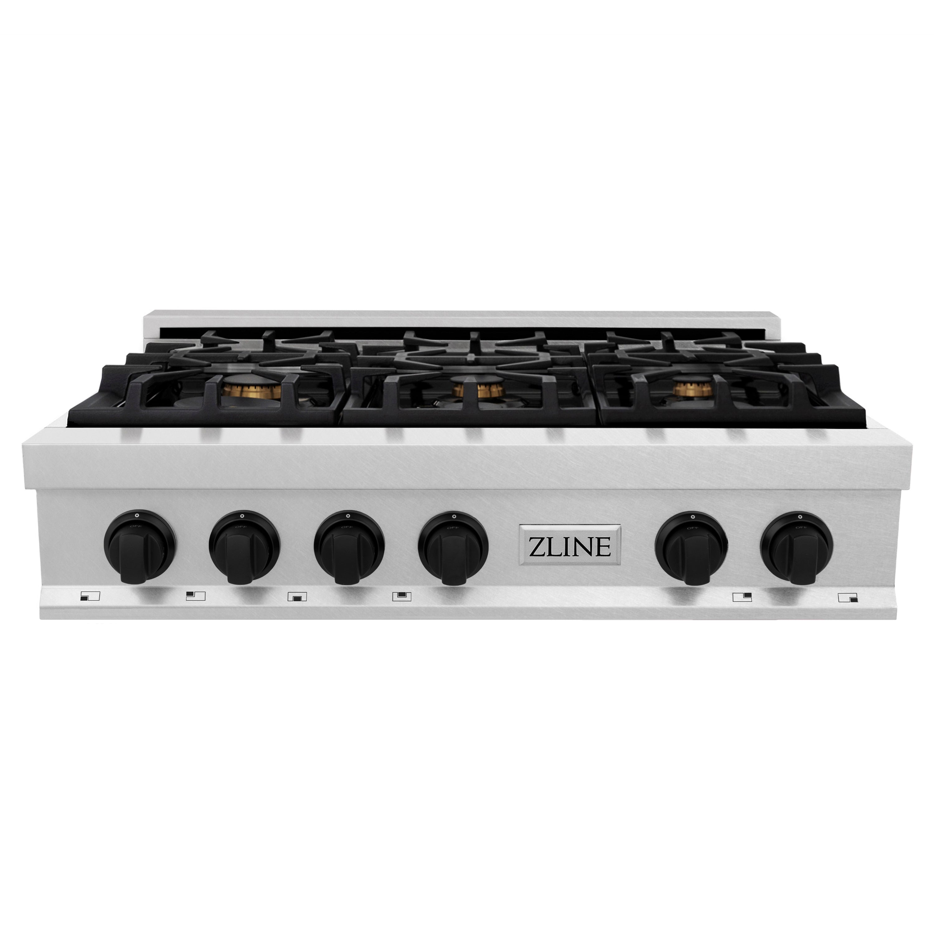 ZLINE Autograph Edition 36 in. Porcelain Rangetop with 6 Gas Burners in DuraSnow Stainless Steel with Matte Black Accents (RTSZ-36-MB)