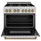 ZLINE Autograph Edition 36 in. 4.6 cu. ft. Legacy Dual Fuel Range with 6 Burner Gas Cooktop and Electric Convection Oven in Satin Stainless Steel and Champagne Bronze Accents, Open Box-Great Condition